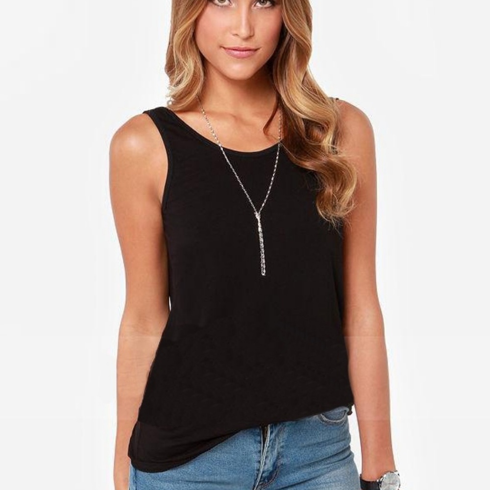 Black Deep V Back Tank Top | Open Back Casual Sleeveless Top | Soft Stretch - Picture 5 of 7